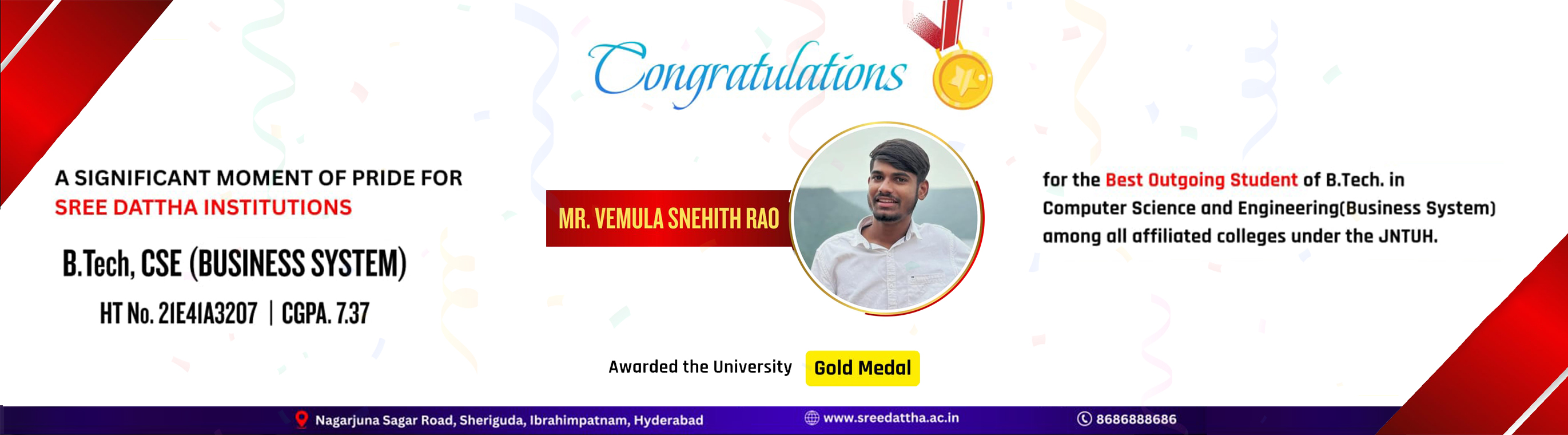 Vemula Snehith Rao Gold Medal